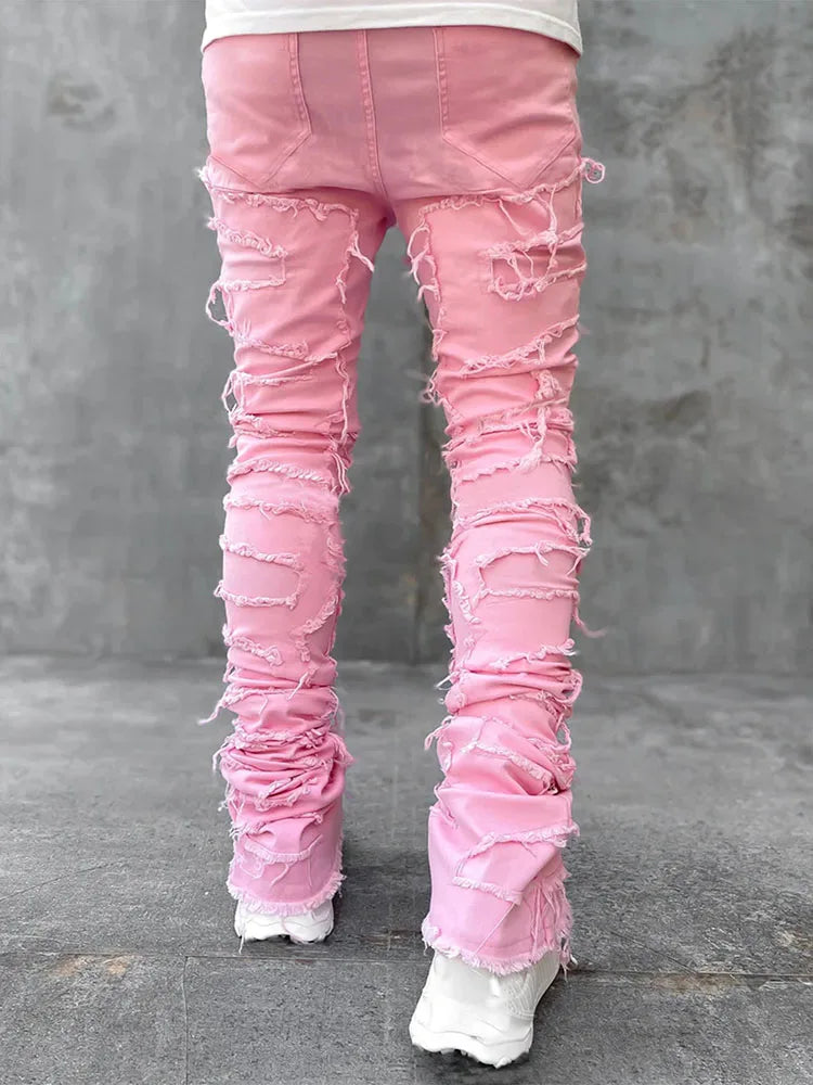 Pink Stacked Flare Jeans