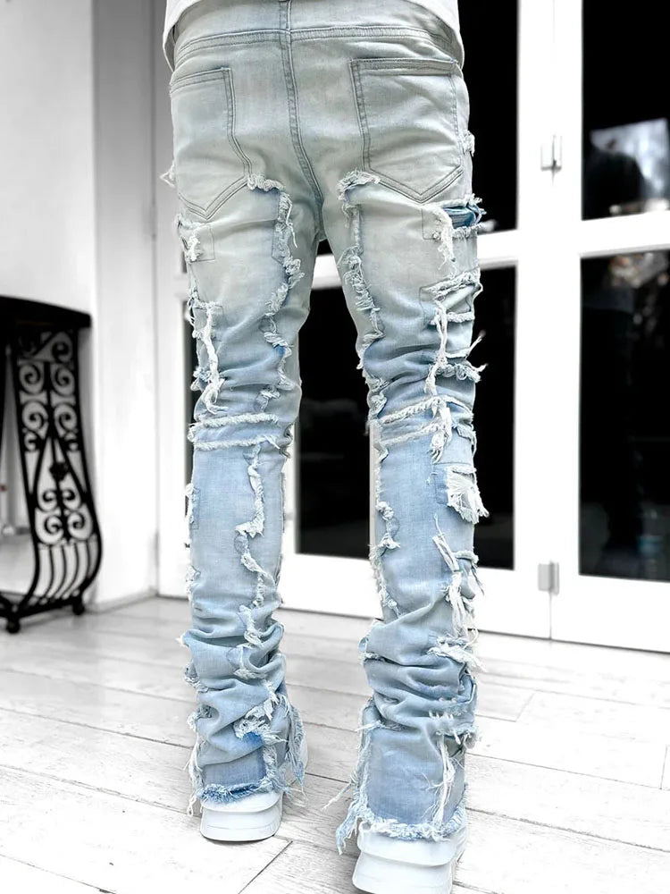 Sky Blue Stacked Flare Jeans