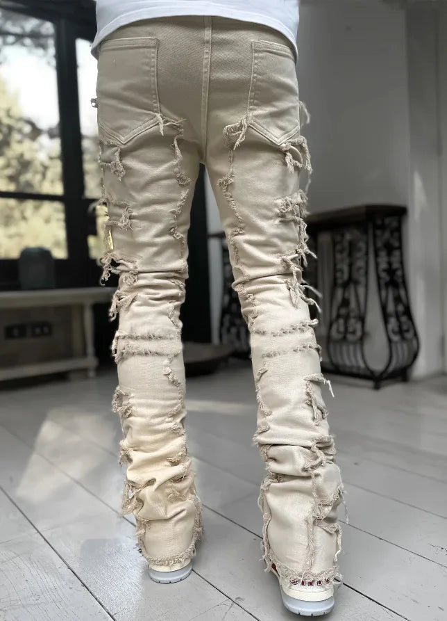 Ivory White Stacked Flare Jeans